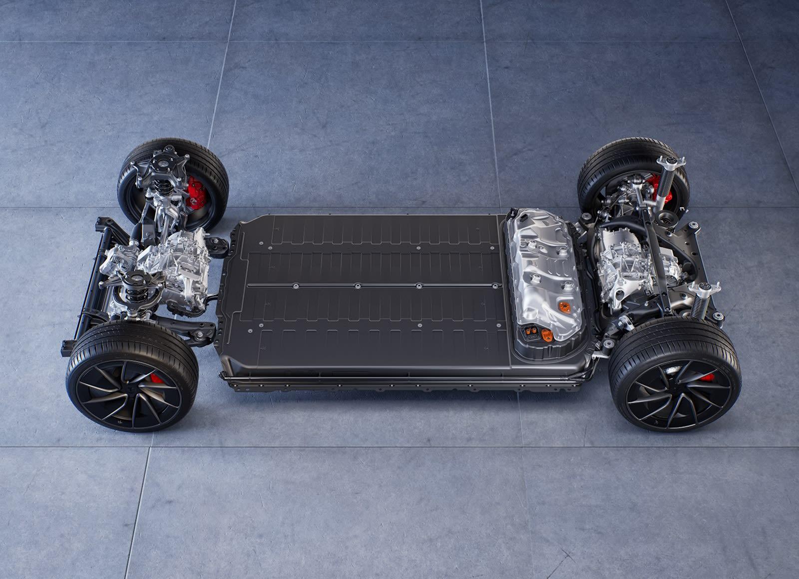 Tesla Model 3 platform — battery pack and dual-motor drivetrain