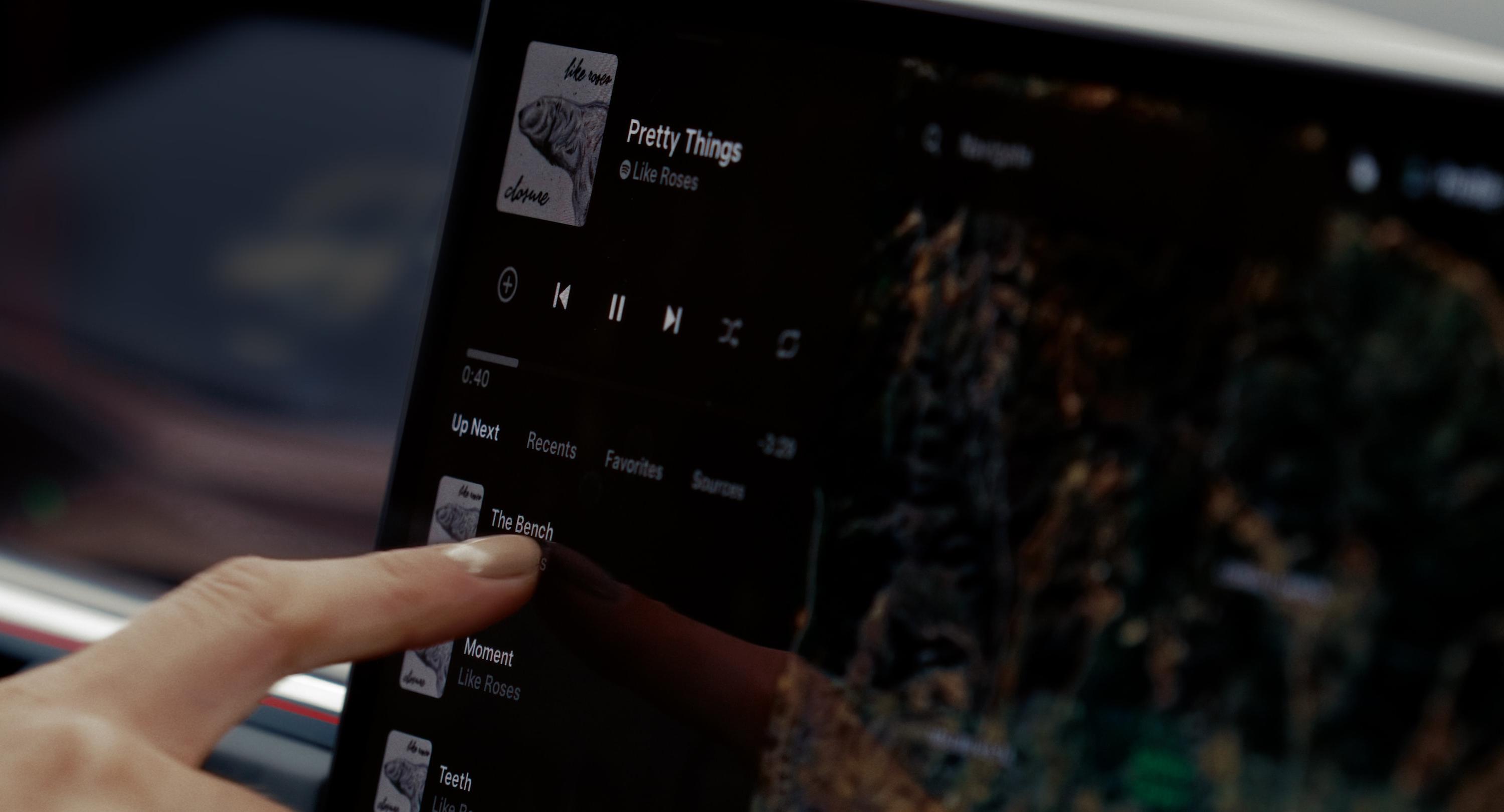 Tesla Model X infotainment — streaming and media controls
